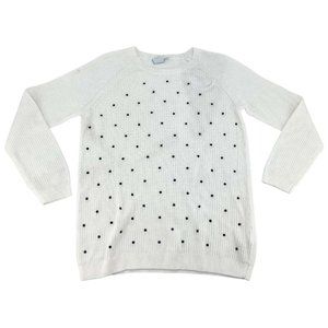 Elle | Women's Knit Sweater | White | Polka Dot | Size Medium